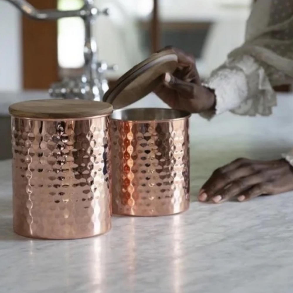 💜Uncommon James Hammered Copper Canisters Large - Picture 4 of 8